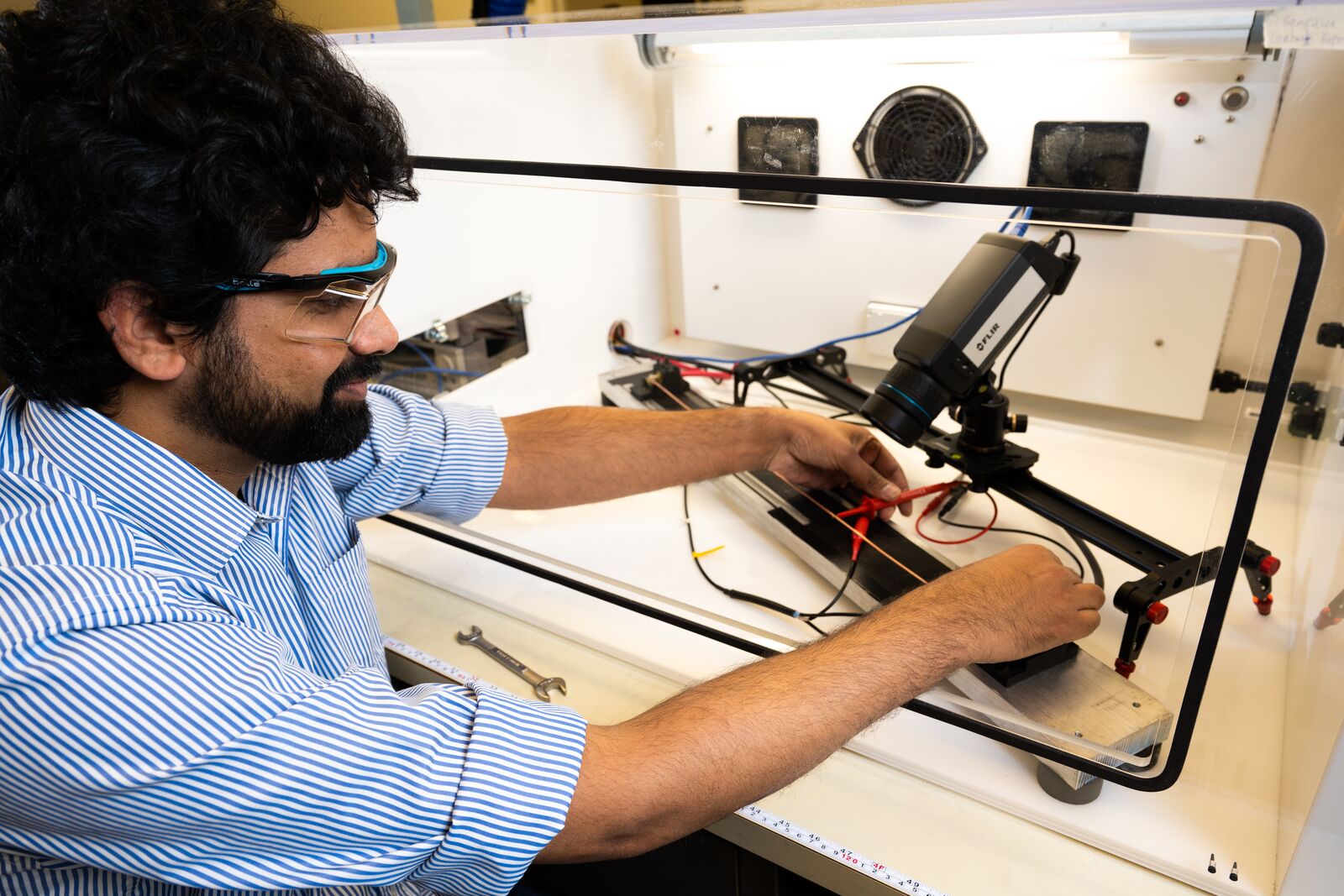 Aditya Nittala measures copper wire conductivity