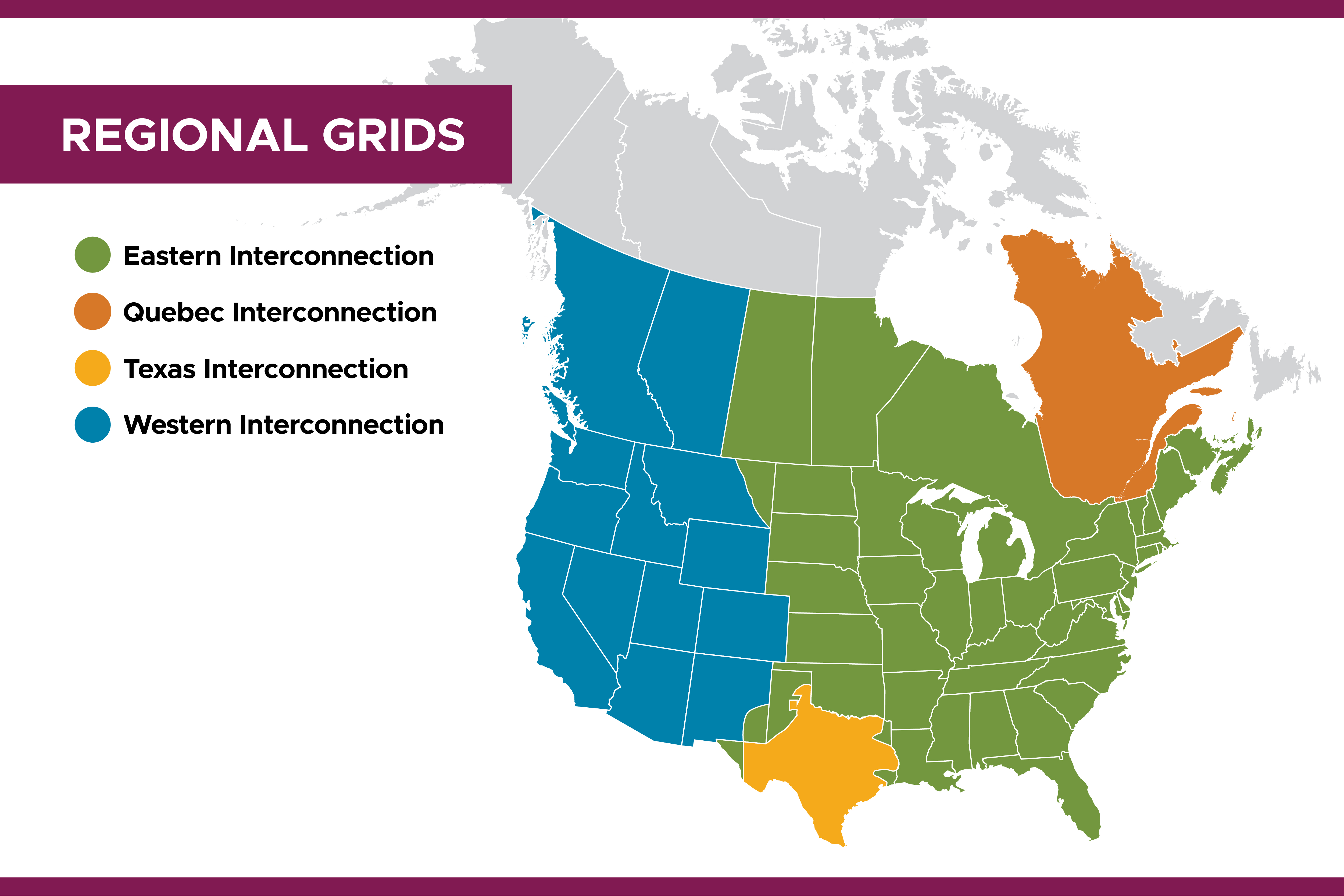 Image of the United States and boundaries for each regional grid
