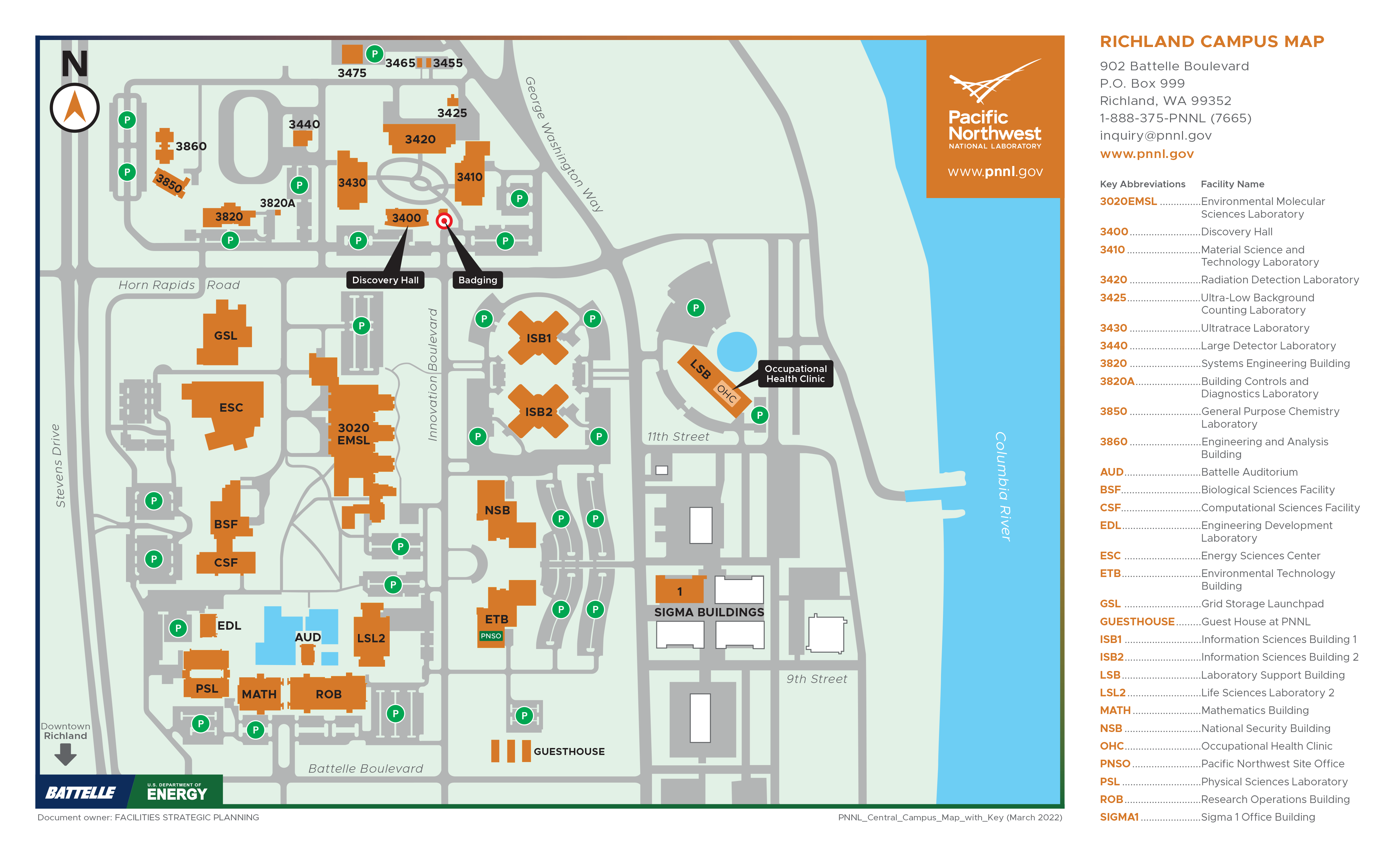 PNNL Central Campus Map with Key (2019)