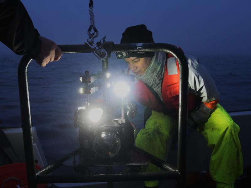 Triton researcher prepares an underwater camera for deployment during the Triton Field Trials. 