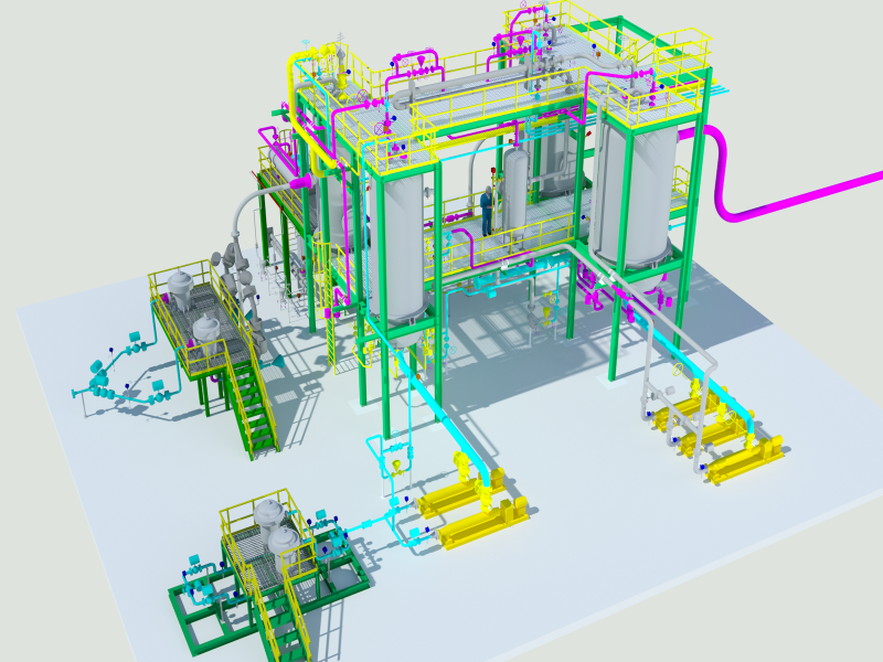 3D render of the hydrothermal liquefaction system (HTL)