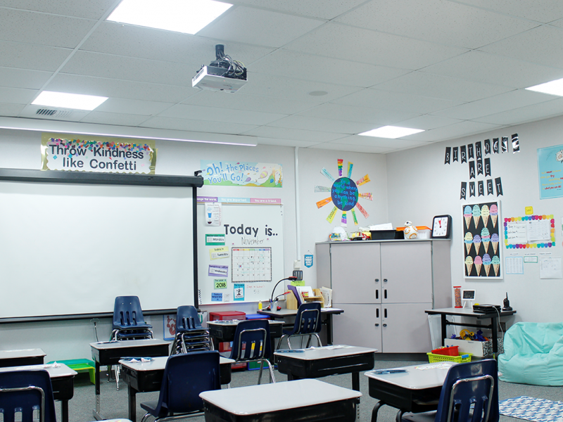 Classroom with LED lighting