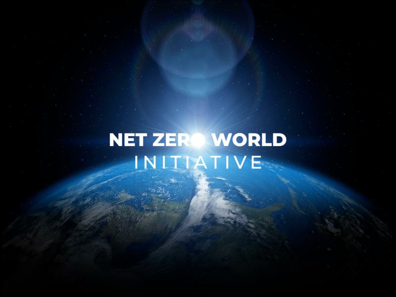Image of globe with "Net Zero World Initiative" text over it