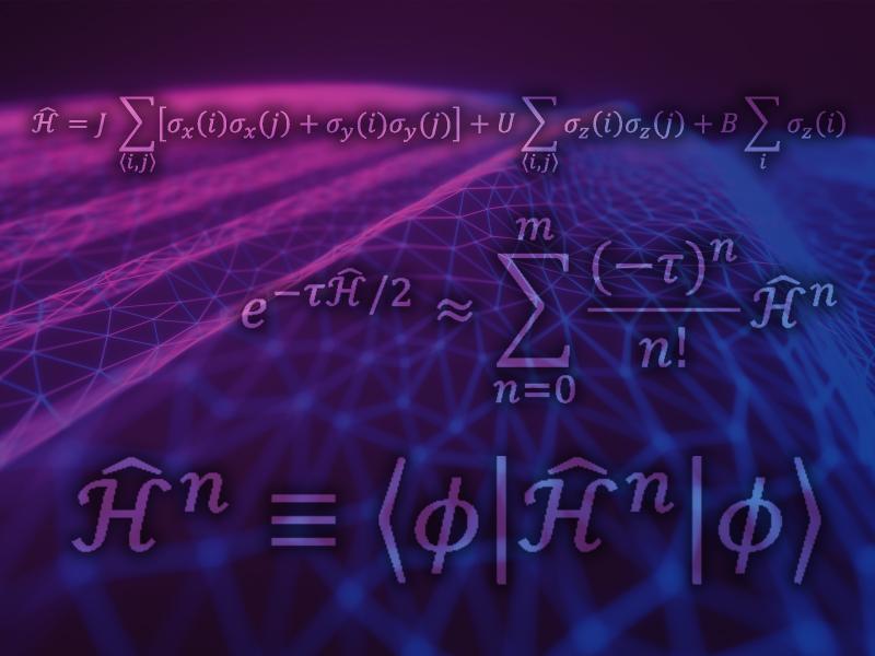 Generated image with quantum mechanical equations on a bright cool colored background