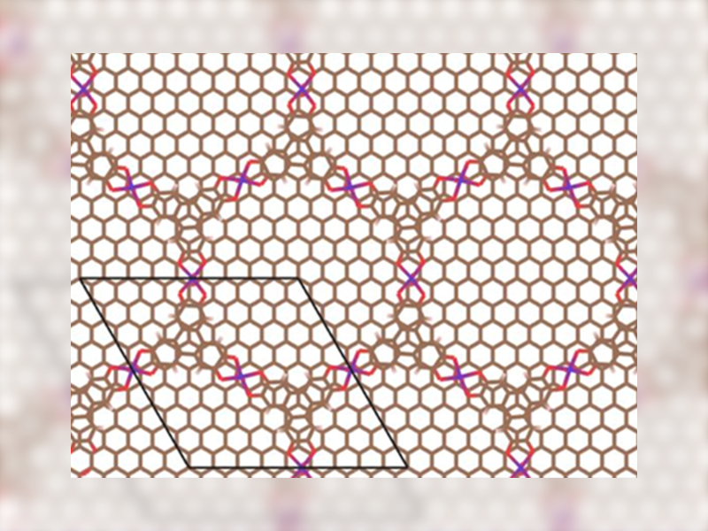 Gridded image of the molecular structure of a MOF assembling on a substrate