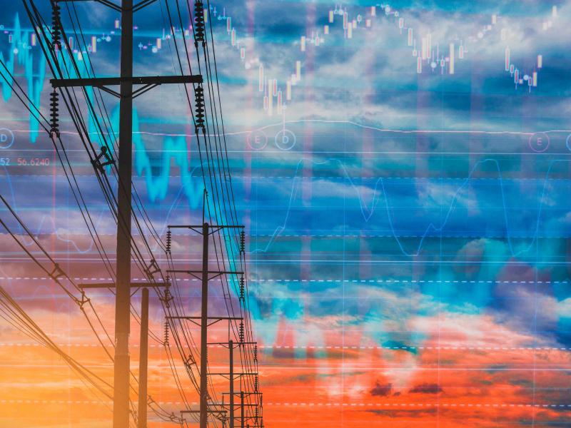 Artwork of power lines with transactions