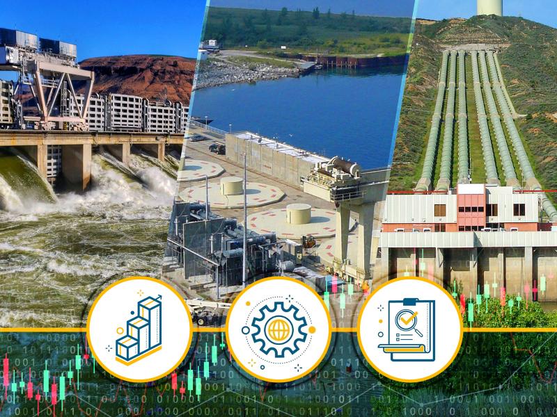 a thumbnail sized image of hydropower with icons related to the research